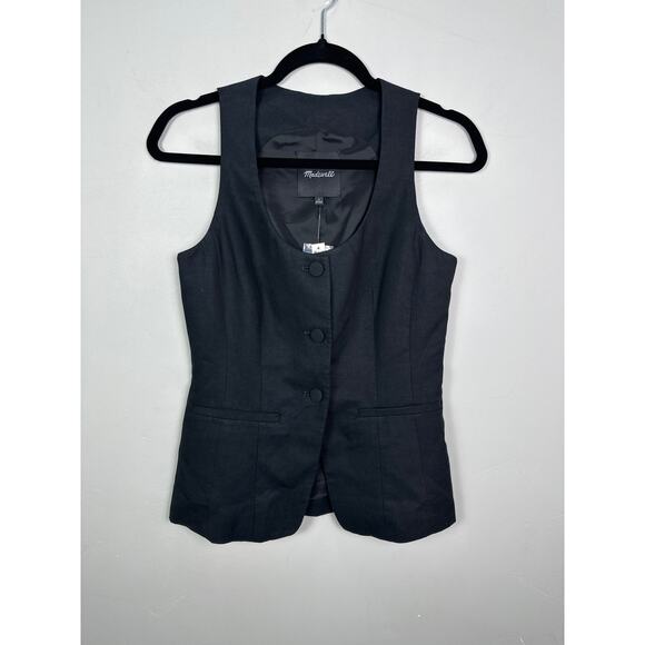 Madewell NWT Women’s Black Scoopneck Cutaway Vest size 0 - Picture 3 of 8